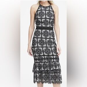 Banana Republic Lace Floral Black and Grey Dress